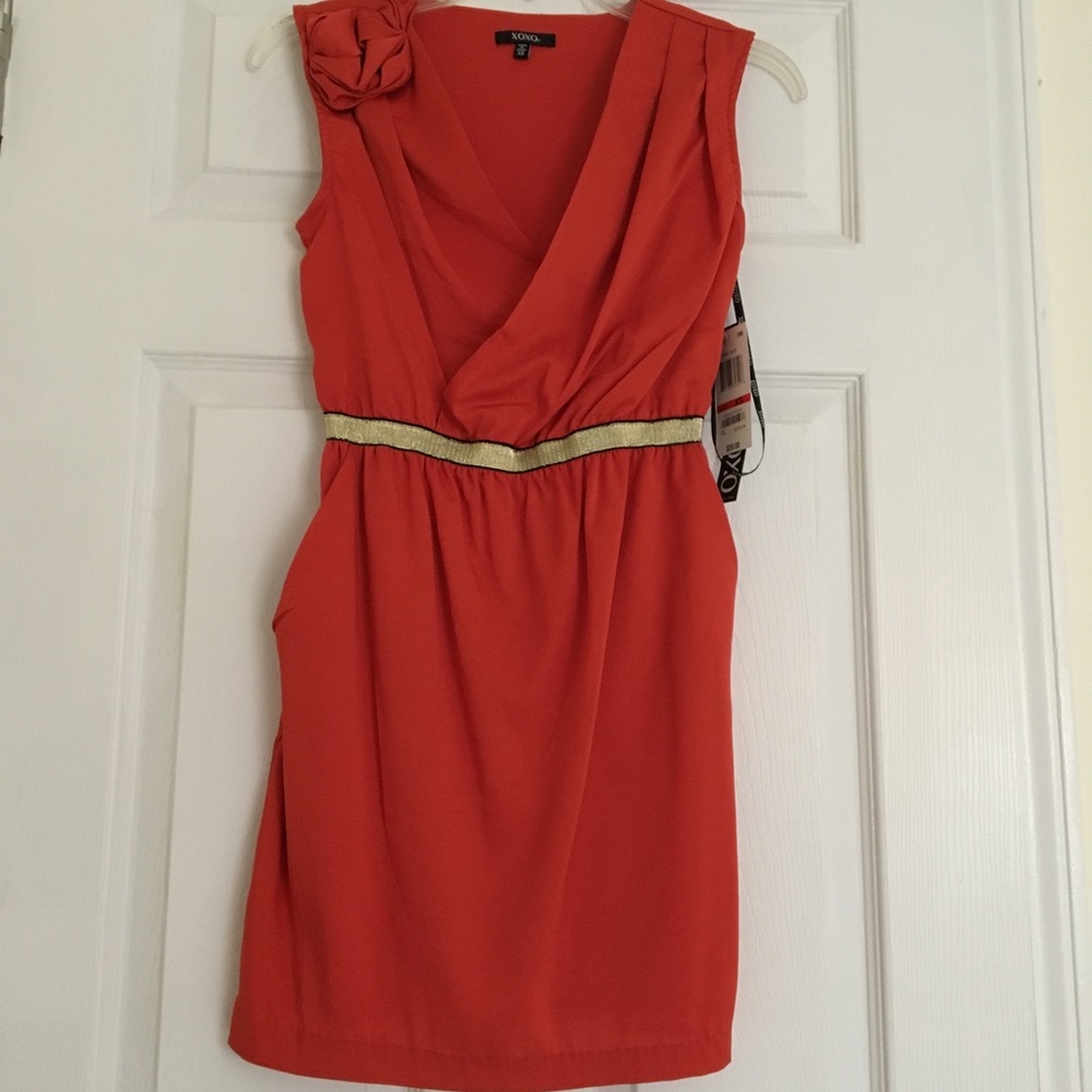 NWT XOXO ORANGE DRESS WITH POCKETS SIZE XS